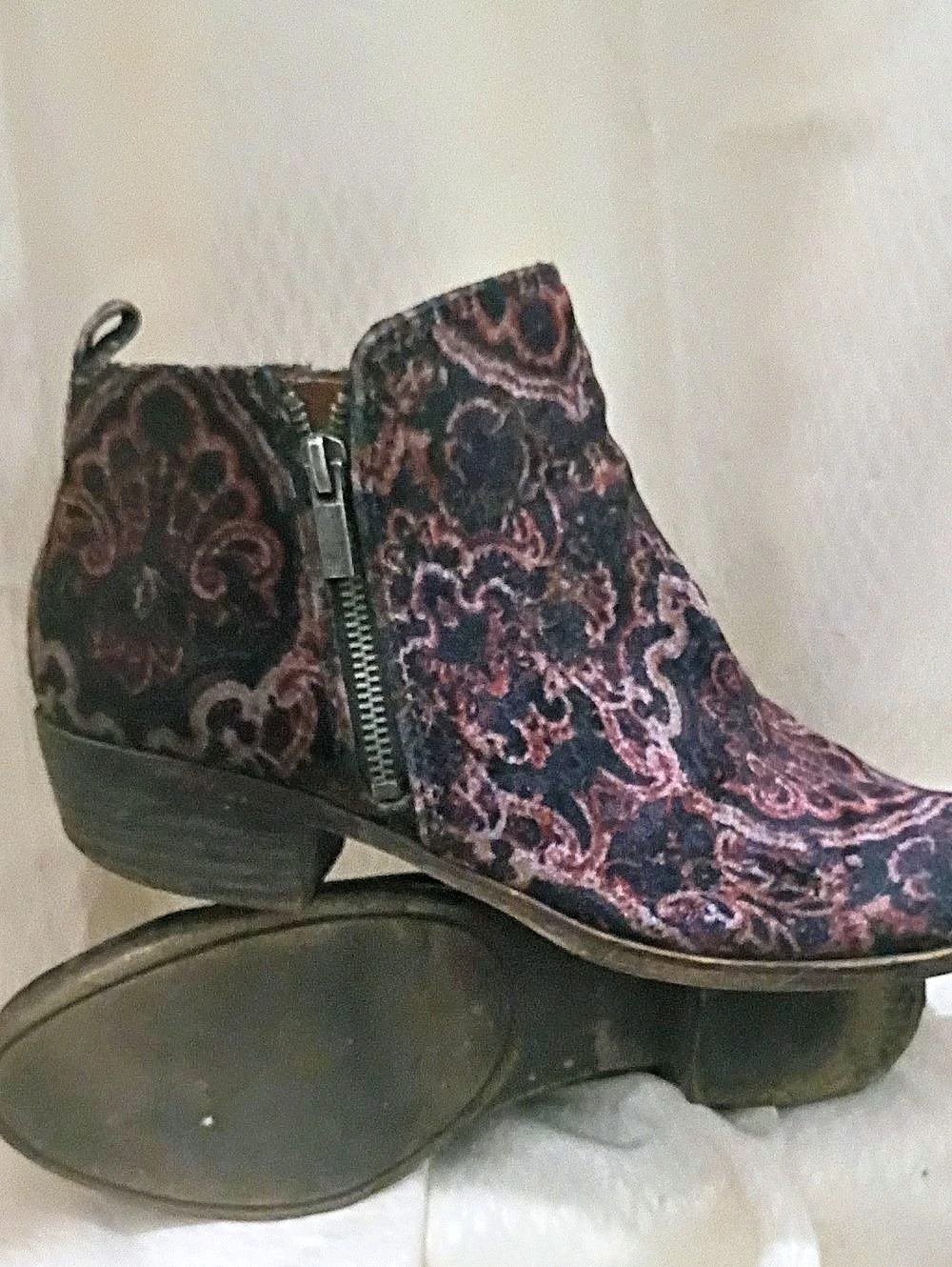 Lucky Brand Basel Bootie Paisley Ankle Boots in Purple & Black